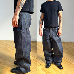 <span class=keywords><strong>Jeans</strong></span> Oversized Personalizados em Denim Japonês Cru para Uso Casual Masculino, <span class=keywords><strong>Jeans</strong></span> Baggy de Denim Cru Pesado - Product Image 2