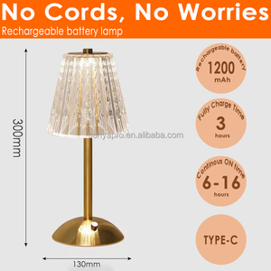 Lampe de table LED sans fil <span class=keywords><strong>rechargeable</strong></span> en or de luxe moderne avec abat-jour en cristal pour mariage, restaurant, dîner, lumière d'ambiance - Product Image 4