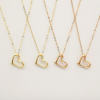 Collier pendentif en or 18 carats avec diamants, motif cœur délicat, chaîne à maillons en or jaune 18 carats, tendance et élégant