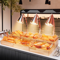 Support de présentation de desserts et de fritures avec cadre en chêne, panier en acier inoxydable, lampe chauffante pour hôtel, restauration, pizza, barbecue