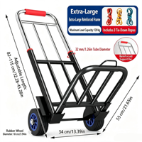 Chariot pliant 100 kg/220 lb, tube en acier de 32 mm, poignée télescopique en acier inoxydable, roues en caoutchouc de 10 cm, poutre de renforcement, OEM ODM