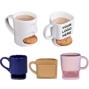 Logo personalizzato biscotti in ceramica tazze caffè tè latte tasche laterali per biscotti tazza porta biscotti in ceramica