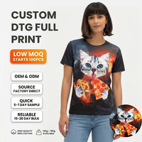 Camiseta de Manga Corta para Mujer, 100% Algodón Jersey, Impresión Completa DTG con Diseño Animal, Corte Regular, Personalizable