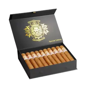 Individuell heißgeprägt goldene Folie luxuriöse magnetische Flip-Cover starre Verpackungsbox aus Karton Papier schwarze Humidor Zigarren-Geschenkboxen