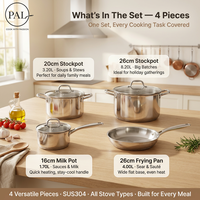 Ensemble de casseroles haut de gamme en acier inoxydable SUS304 avec couvercle en verre, poli miroir, non revêtu, pour le camping en plein air et la cuisine à domicile