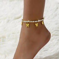 NYY Creative Bracelet de cheville à pampilles papillon et Bracelet papillon en forme de goutte d'eau orné de strass - Accessoires en gros