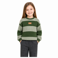 Pull-over doux à col rond et manches longues pour enfants, avec logo personnalisé, rayures vert olive, en mélange de viscose côtelé, mignon et décontracté, printemps-été