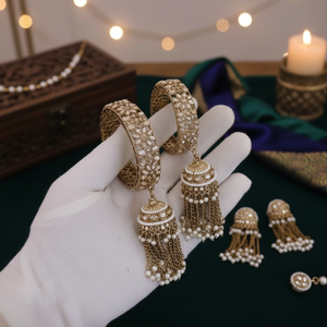Juego de Joyería Fina Chapada en Oro Jewelemarket, Brazalete con Cristales y Perlas de 2.6g, Accesorios Elegantes y Lujosos - Product Image 3