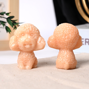 Venta al por mayor de animales de cristal natural: Cachorro de perro Bichón Frisé tallado en calcita amarilla - Product Image 3