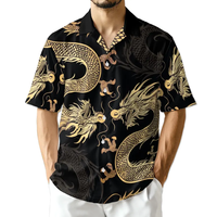 Chemise Hawaïenne Personnalisée Luxe Motif Dragon Noir et Or OEM POD Chemise de Plage Personnalisée pour Homme
