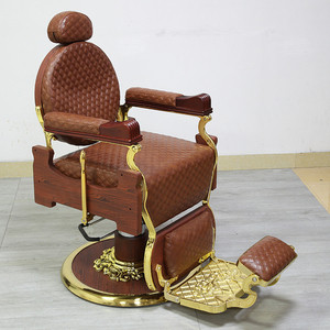 Chaise de salon européenne vintage en cuir synthétique brun antique de luxe, base chromée, réglable en hauteur, chaise de coiffure pour salle de sport - Product Image 2