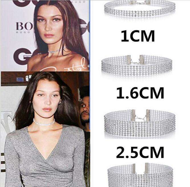 Super Flash Multi Row Rhinestone Choker Necklace Fashion Sexy Party Gold  Silver Diamond Necklace for Women Girls Neck Jewelry