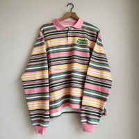 Polo de rugby rayé personnalisé 100 % coton à manches longues, coupe carrée, tricoté, rayé, pour homme