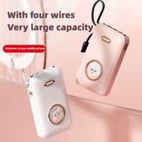 Penjualan laris Mini portabel seri kucing kartun lucu 10000mah dapat dilepas Bank daya 4 kawat bawaan dengan lampu LED