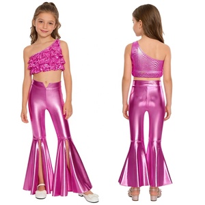 ชุดการแสดงเต้นรำสำหรับเด็กผู้หญิงอายุ 6-16 ปี เสื้อครอปแต่งระบายพร้อมกางเกงเมทัลลิก สำหรับการแสดงบนเวที ชุดเต้นบอลรูม ลาติน - Product Image 5