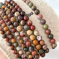 Perles rondes en jaspe rouge naturel de 6 mm, 8 mm, 10 mm, également appelées jaspe Picasso multicolore Cherry Creek, pour la fabrication de bijoux DIY