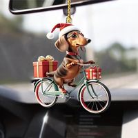 Décorations de Noël en acrylique teckel, décorations de vélo plat pour chiots, miroirs de voiture, porte-clés, décorations pour la maison pour les vacances, 1 pièce