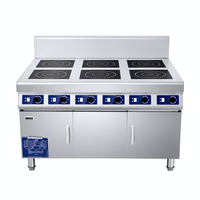 Table de cuisson à induction en céramique en acier inoxydable à 6 brûleurs, cuisinière électrique professionnelle pour restaurant