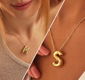 Collar con Colgante de Letra Inicial de Globo, Chapado en Oro de 18K sobre Cobre, Joyería Delicada para Mujeres y Niñas, Regalo - Product Image 4