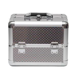 Estuche <span class=keywords><strong>de</strong></span> maquillaje <span class=keywords><strong>de</strong></span> aluminio portátil personalizado, caja <span class=keywords><strong>de</strong></span> almacenamiento <span class=keywords><strong>de</strong></span> cosméticos <span class=keywords><strong>de</strong></span> Color sólido <span class=keywords><strong>de</strong></span> doble capa para maquilladores y suministros para <span class=keywords><strong>uñas</strong></span> - Product Image 1