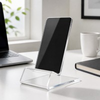 Support de téléphone YXM personnalisé avec logo, en acrylique massif moderne, léger (16g), pour téléphones de 4 à 8 pouces, surface transparente polie, support de bureau universel