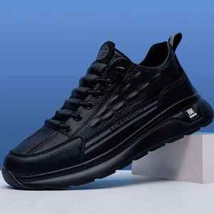 Chaussures décontractées en cuir pour hommes, tendance et élégantes, à lacets, basses, légères, respirantes, résistantes à l'usure, confortables, chaussures de sport - Product Image 2