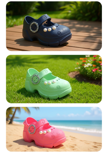 Platform <b>Clogs</b> With Pearls Mary Jane Style Summer Closed Toe Soft Plastic Women Girls Size 20 Verde - Product Image 2
