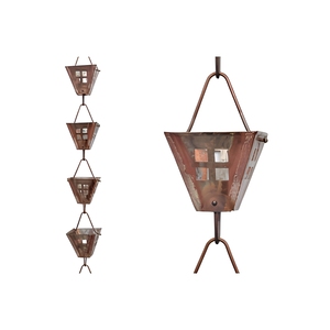 Chaîne de pluie vintage en fer, ornement décoratif suspendu pour extérieur, fait main, style rustique, pour décoration de gouttière de jardin et d'extérieur de maison - Product Image 1