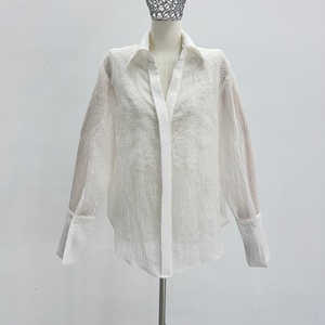 Soft-Style <strong>Sheer</strong> Lace <strong>White</strong> Shirt for Women Textured Oversized Long-Sleeve Shirt <strong>Top</strong> Perfect for Work or Dates - Product Image 2
