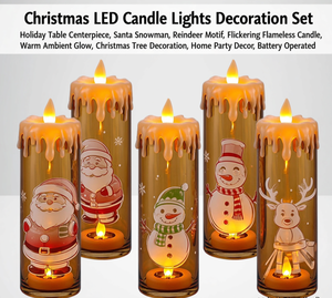 Ensemble de 6 bougies décoratives à LED blanc chaud fonctionnant sur piles pour Noël |   Centre de table de Noël avec bougies sans flamme et figurine de Père Noël - Product Image 1