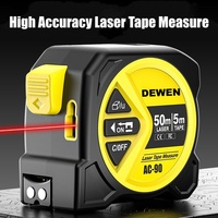 DEWEN Ruban à mesurer 2-en-1 avec fonction laser 130 pieds, lame en acier au carbone 16 pieds, étui haute visibilité, verrouillage automatique et écran LCD