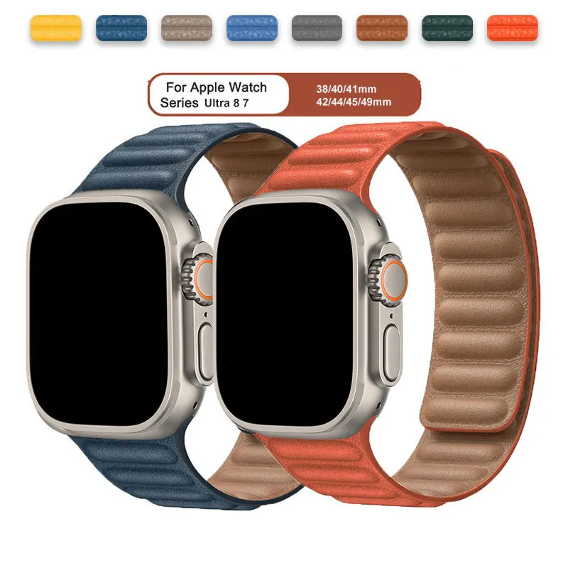 Cinturino per orologio con anello in pelle magnetica regolabile per cinturino Apple Watch Ultra 49mm per cinturino iWatch SE Series 8 7 41mm 45mm