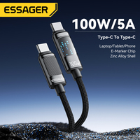 Kabel Data Pengisian Cepat USB C ke USB C Tipe C ESSAGER ES-X58 untuk Ponsel dan Laptop 5A 100W PD dengan Layar LED