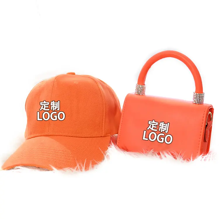 Personalizado bolso Popular y sombrero conjunto de moda colorido diamante cartera cuadrada cruzada cuerpo de la bolsa y sombreros