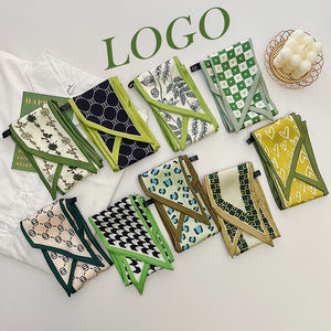 कस्टम जैतून-हरे लोगो डिजाइन संकीर्ण बैग नेकरचीफ रेशम हेडबैंड स्ट्रीमर स्किनी स्कार्फ महिला रिबन ट्रेंडी बाल - Product Image 1