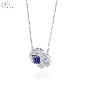Hong Kong Supplier Wholesale Export Natural Diamonds & Sapphire <b>Necklace</b> Jewelry Handmade 18K Solid White Gold Pendant <b>Necklace</b> - Product Image 3