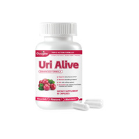 Uri Alive Triple Action Capsules de soutien urinaire à la canneberge 60 gélules D-Mannose Bacillus Subtilis Prébiotique Vitamines Soutien Urinaire