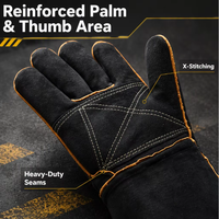 Gants de travail en cuir de vache noir MaxiTough, doublure en cuir, résistants à la chaleur, pour mécaniciens, soudage, haute température, isolation thermique