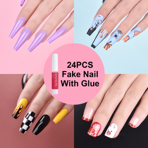 Uñas postizas acrílicas al por mayor con patrón estilo francés, puntas de uñas de ataúd ABS con pegamento, uñas postizas de cobertura completa, proveedor de uñas artificiales. - Product Image 6