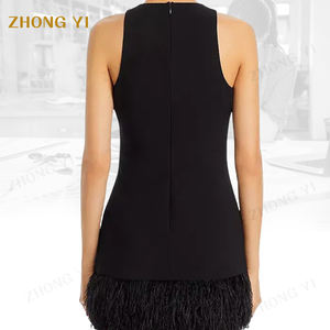 เดรส<span class=keywords><strong>สั้น</strong></span><span class=keywords><strong>สำหรับ</strong></span><span class=keywords><strong>ผู้หญิง</strong></span>ประดับขนนกผ้าฝ้ายสีดำคอลเลคชั่นแฟชั่นล่าสุดออกแบบได้ตามต้อง<span class=keywords><strong>การ</strong></span>ฤดูร้อน - Product Image 4