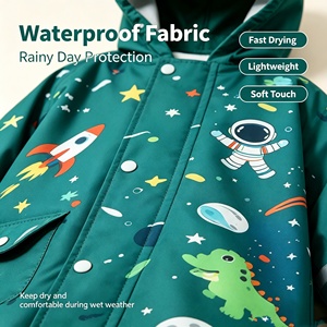 Imperméable une pièce pour enfants, imprimé dinosaure et espace, imperméable avec visière transparente et bandes réfléchissantes pour tout-petits, jardin et cyclisme - Product Image 4