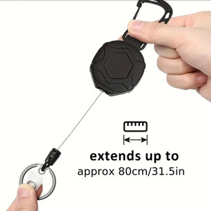 Porte-clés rétractable robuste en câble d'acier hexagonal transfrontalier, avec système de défilement pour badge d'identification, ouverture par pression, pour cartes et documents - Product Image 4
