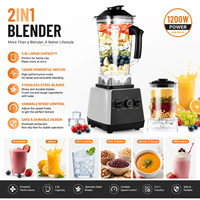 1200W 2,5L Heavy Duty Blender 2-in-1 met droge molen, variabele snelheid professionele smoothie maker voor commerciële keuken en bar