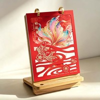 Calendrier de bureau en bois de luxe 2027 avec peinture chinoise, logo personnalisé, planificateur de table de haute qualité, décoration de bureau professionnelle