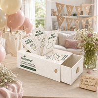Boîte tiroir surprise personnalisée en papier semence plantable pour révélation de grossesse et annonce de naissance, avec étiquette en bois, faible MOQ