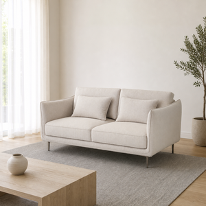 Canapé 2 places en tissu avec accoudoirs ouverts évasés, coussin de dossier amovible, pieds métalliques fins – Idéal pour salon moderne, hôtel, villa - Product Image 2