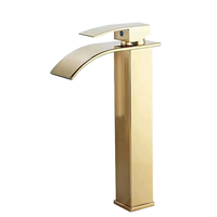 Robinet de lavabo monotrou doré, mitigeur eau chaude et froide pour meuble de salle de bain, évier blanc sur comptoir, en laiton
