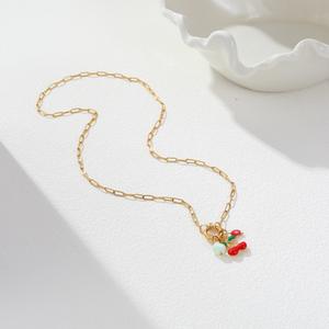 Collier en acier inoxydable cerise rouge - design luxueux et exclusif, chaîne de collier, nouveau style, bijoux à la mode et élégants - Product Image 2