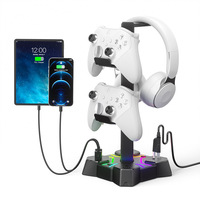 Support universel pour manettes de jeu PS5/Xbox/NS Pro/manettes tierces avec éclairage RGB coloré et base de charge pour casque de jeu