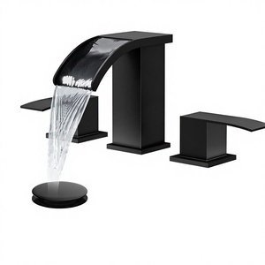 Grifo de Baño <span class=keywords><strong>Cascada</strong></span> de 8 Pulgadas de Ancho, de Latón, con 2 Manijas y 3 Orificios, Montado en Cubierta, Sin Contacto, Estilo Rústico, con Válvula de Desagüe Automática y Ahorro de <span class=keywords><strong>Agua</strong></span> - Product Image 2